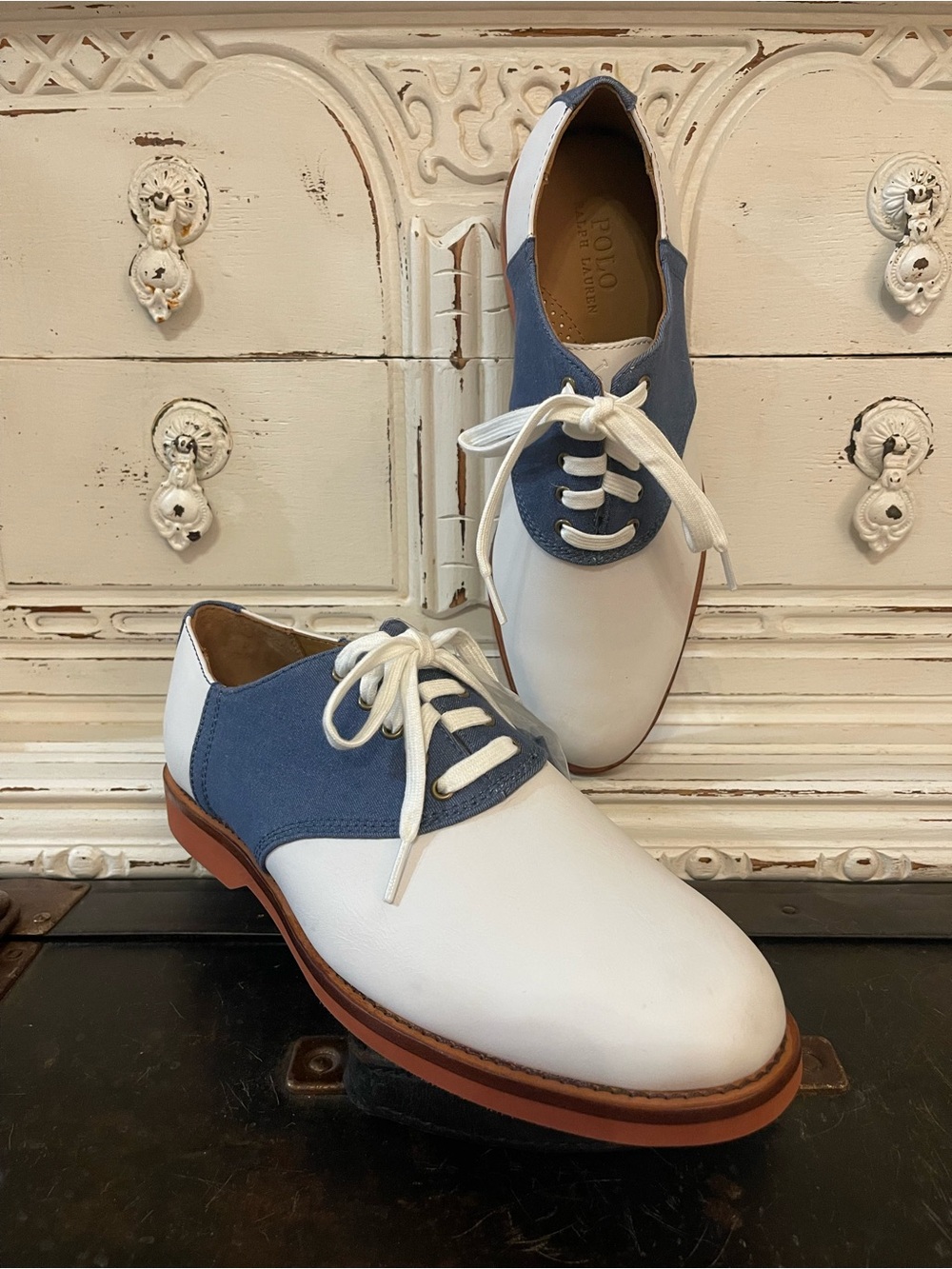Polo by Ralph Lauren White and Blue Saddle Oxfords for Men